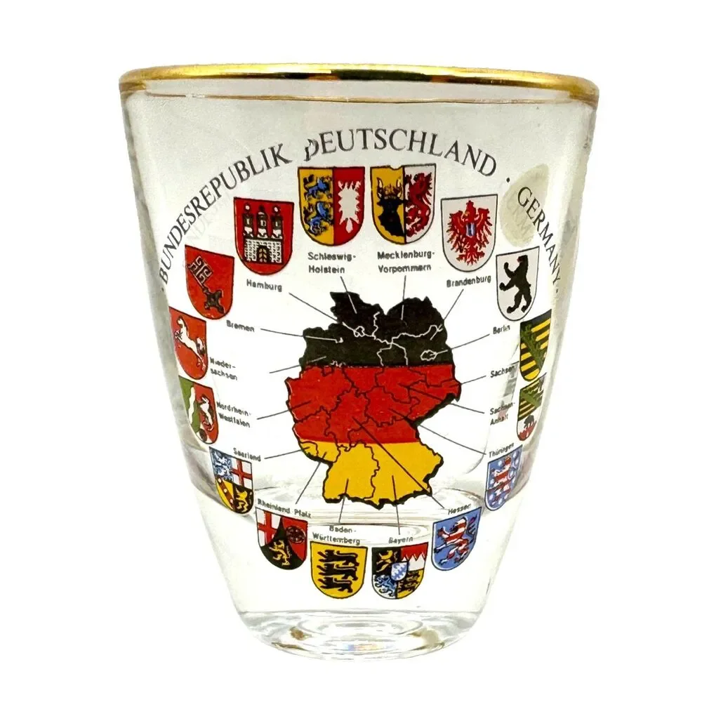German Deutschland Crests shot glass Vintage Souvenir Glass Good Time